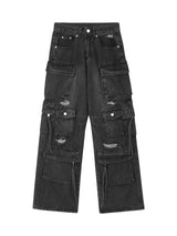 Blend function and fashion with the Washed Multi Pocket Work Cargo Jeans. Made from durable denim, these utility-inspired jeans feature a trendy distressed wash, a loose comfortable fit, and an adjustable waistband for a customizable feel. With multiple s