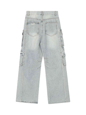 Blend function and fashion with the Washed Multi Pocket Work Cargo Jeans. Made from durable denim, these utility-inspired jeans feature a trendy distressed wash, a loose comfortable fit, and an adjustable waistband for a customizable feel. With multiple s