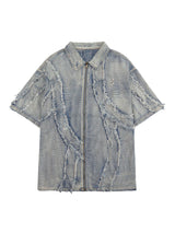Washed Raw Edge Denim Shirt Streetwear