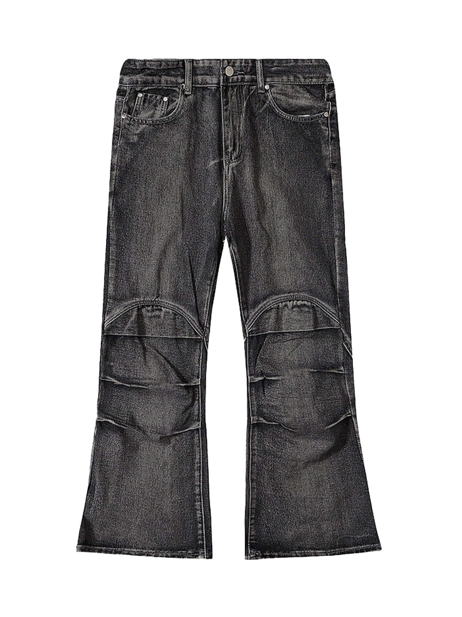 Wasteland Style Washed Distressed Pleated Flare Jeans Street