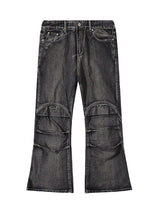 Wasteland Style Washed Distressed Pleated Flare Jeans Street