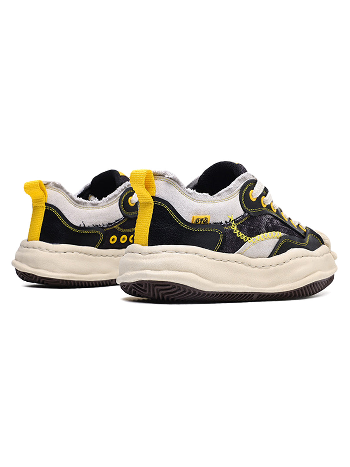 Yellow and Black Contrast Color Low Top Sneakers Streetwear