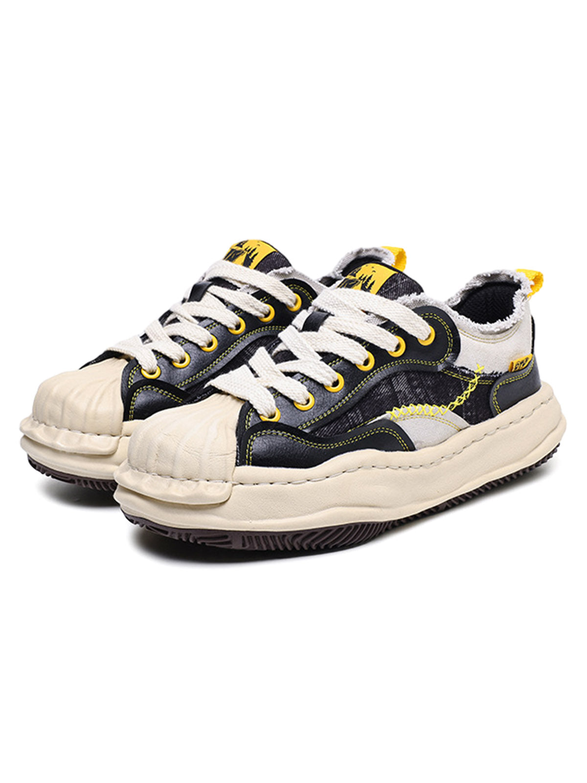 Yellow and Black Contrast Color Low Top Sneakers Streetwear