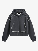 Destroyed Threaded Frayed Hooded Sweatshirt