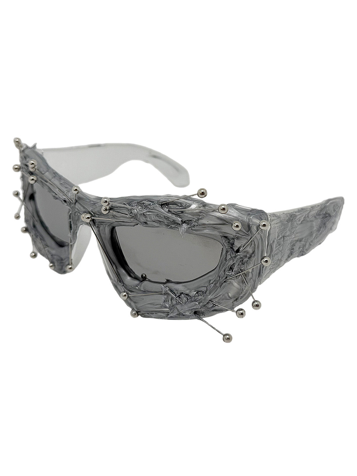 Hip Hop Punk Beaded Sunglasses - Silver/Light Gray