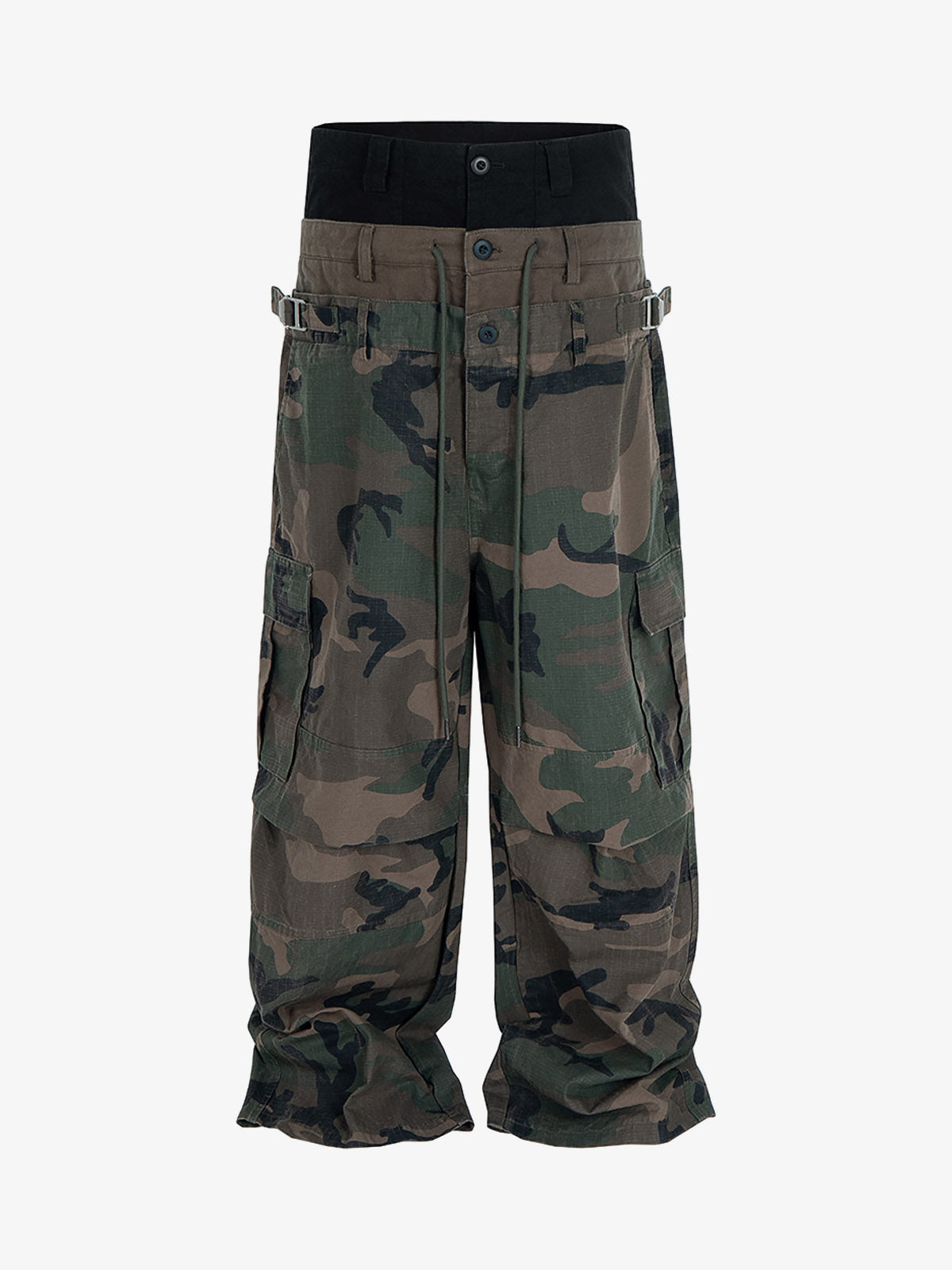 Three-Waist Splicing Camouflage Cargo Buckle Waist Design Overalls