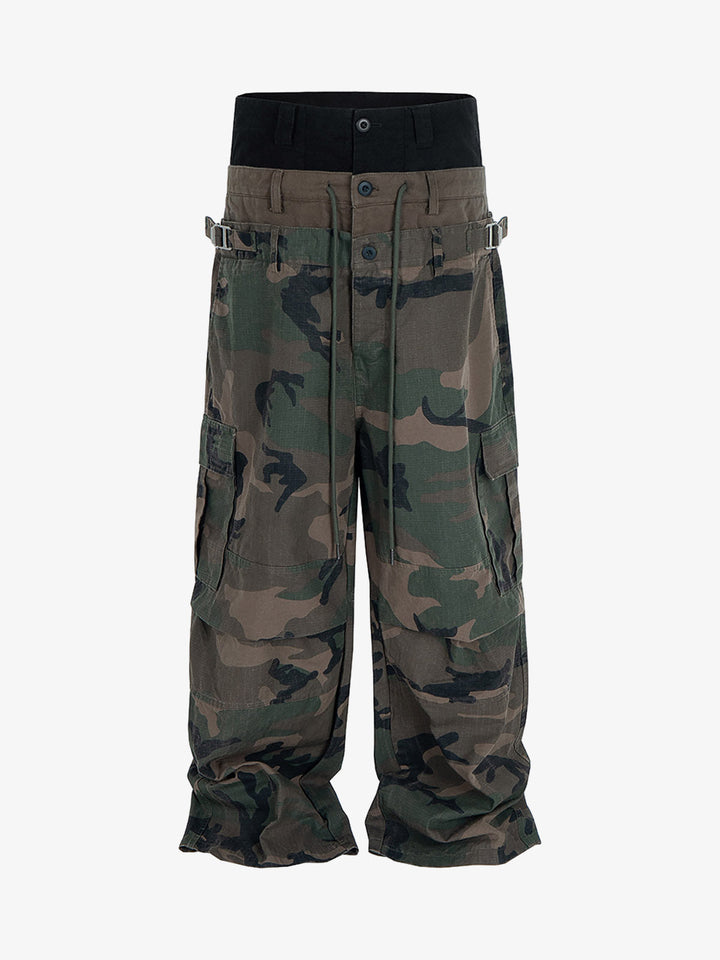 Woodland Camo Cargo Pants with Layered Waistband
