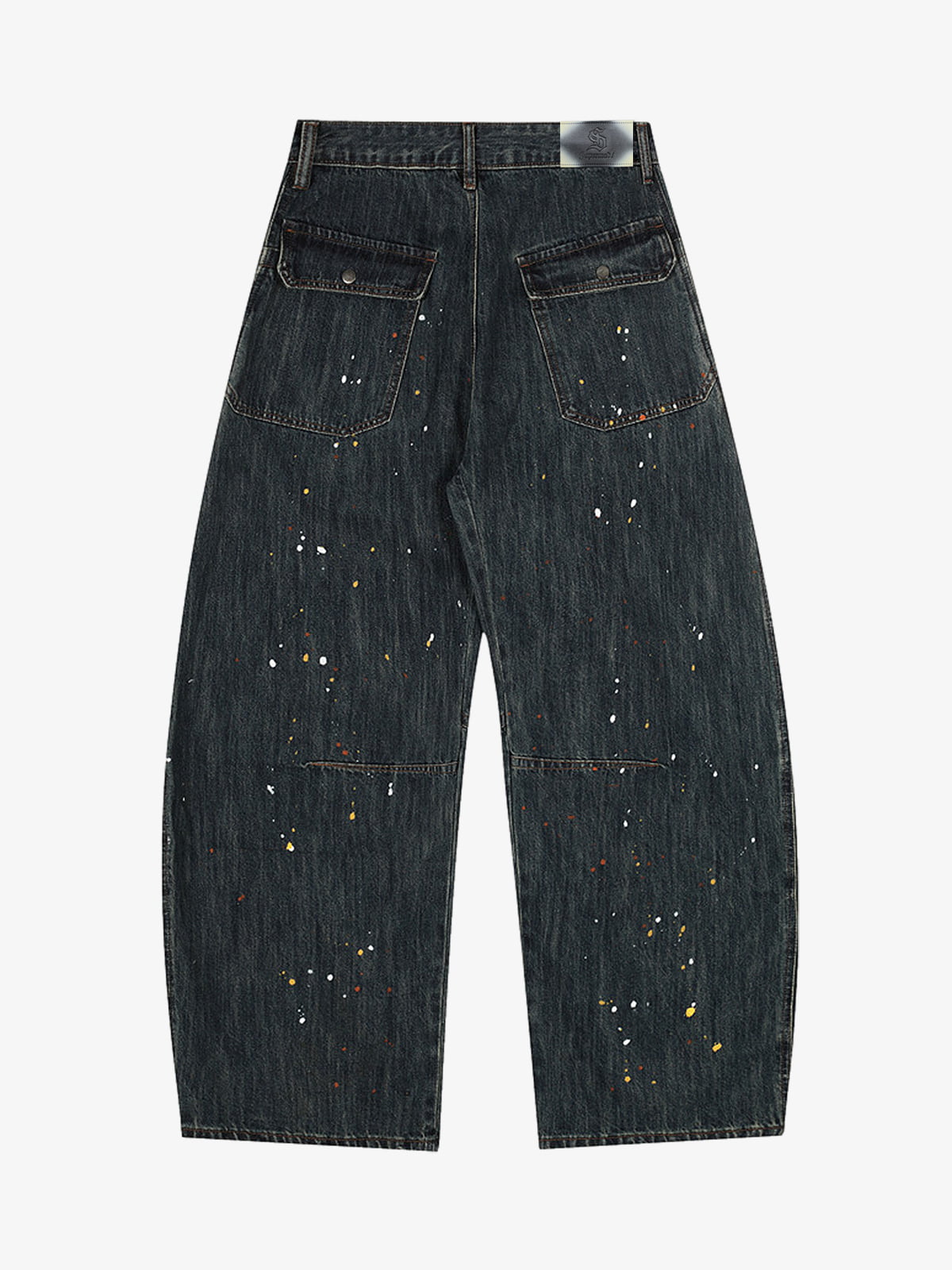 Vintage Denim Deconstruction Colorful Ink Splash Barrel Jeans