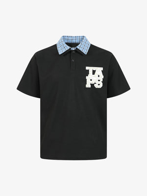 Retro Pearl Letter Plaid Collar Polo Shirt - thumbnail 1