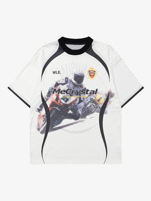 Motorcycle Racing Character Print Short-Sleeved T-Shirt - thumbnail 1