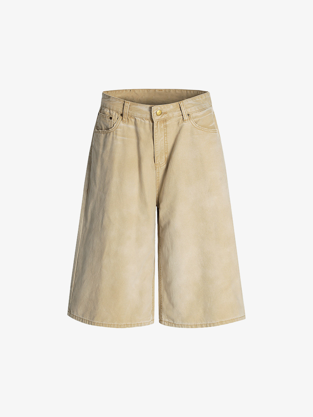 Vintage Washed Distressed Semi-Elastic Solid Color Denim Shorts