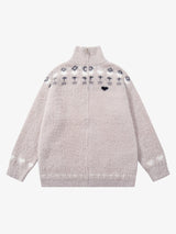 Street Graffiti Heart Pattern Knitted Cardigan Sweater