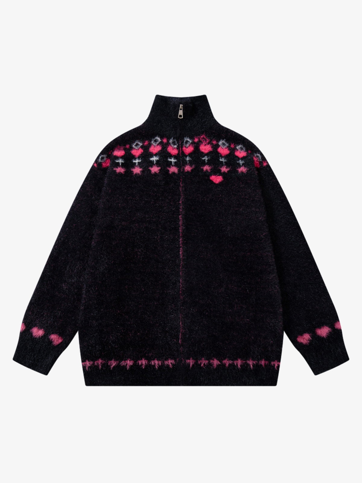 Street Graffiti Heart Pattern Knitted Cardigan Sweater