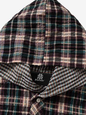 Retro Plaid Patchwork Hooded Work Shirt - thumbnail 7