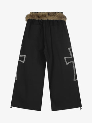 Detachable Fur Collar Drawstring Baggy Pants - thumbnail 2