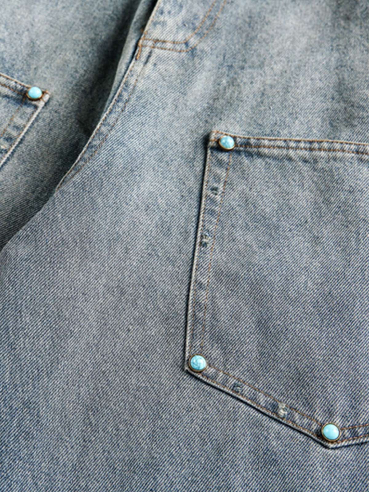Distressed Rivet-washed Ripped Barrel Jeans - image 6