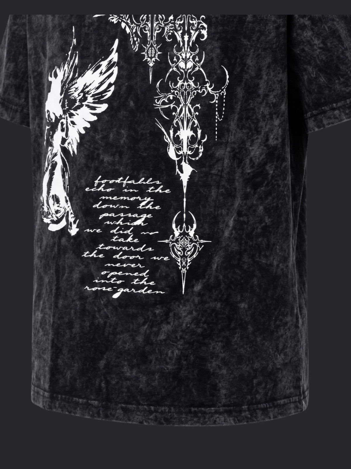 Acid Wash Angel Graphic Tee with Script – graphic close-up | XoKool