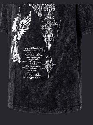 Acid Wash Angel Graphic Tee with Script – graphic close-up | XoKool