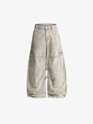 Acid Wash Barrel Jeans mit Reißverschlusstasche – Beige, Vorderansicht | XoKool