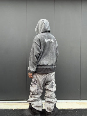 Acid Wash Full Zip Ski Mask Hoodie – on model, back view | XoKool