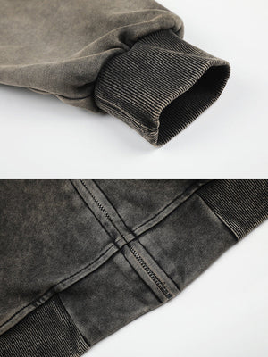 Acid Wash Zip Hoodie mit Pferde-Print – Detail von Bündchen und Rückennaht | XoKool