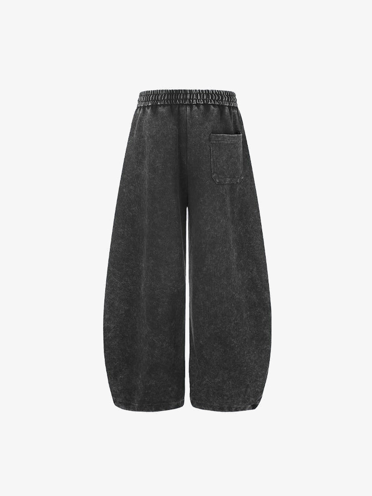 Pantalones deportivos acid wash con estampado de cruz – negro, trasera en plano | XoKool