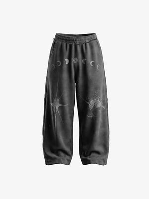 Acid Wash Jogginghose mit Mondphasen-Print – Vorderansicht | XoKool
