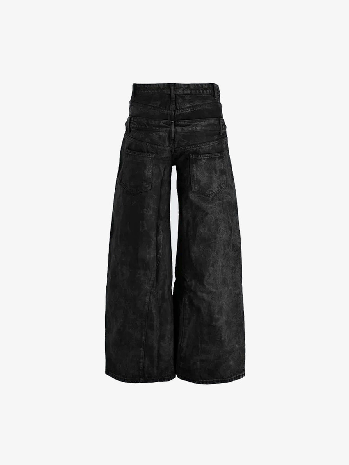 Acid Wash Wide Leg Jeans – Schwarz, Rückseite flach | XoKool