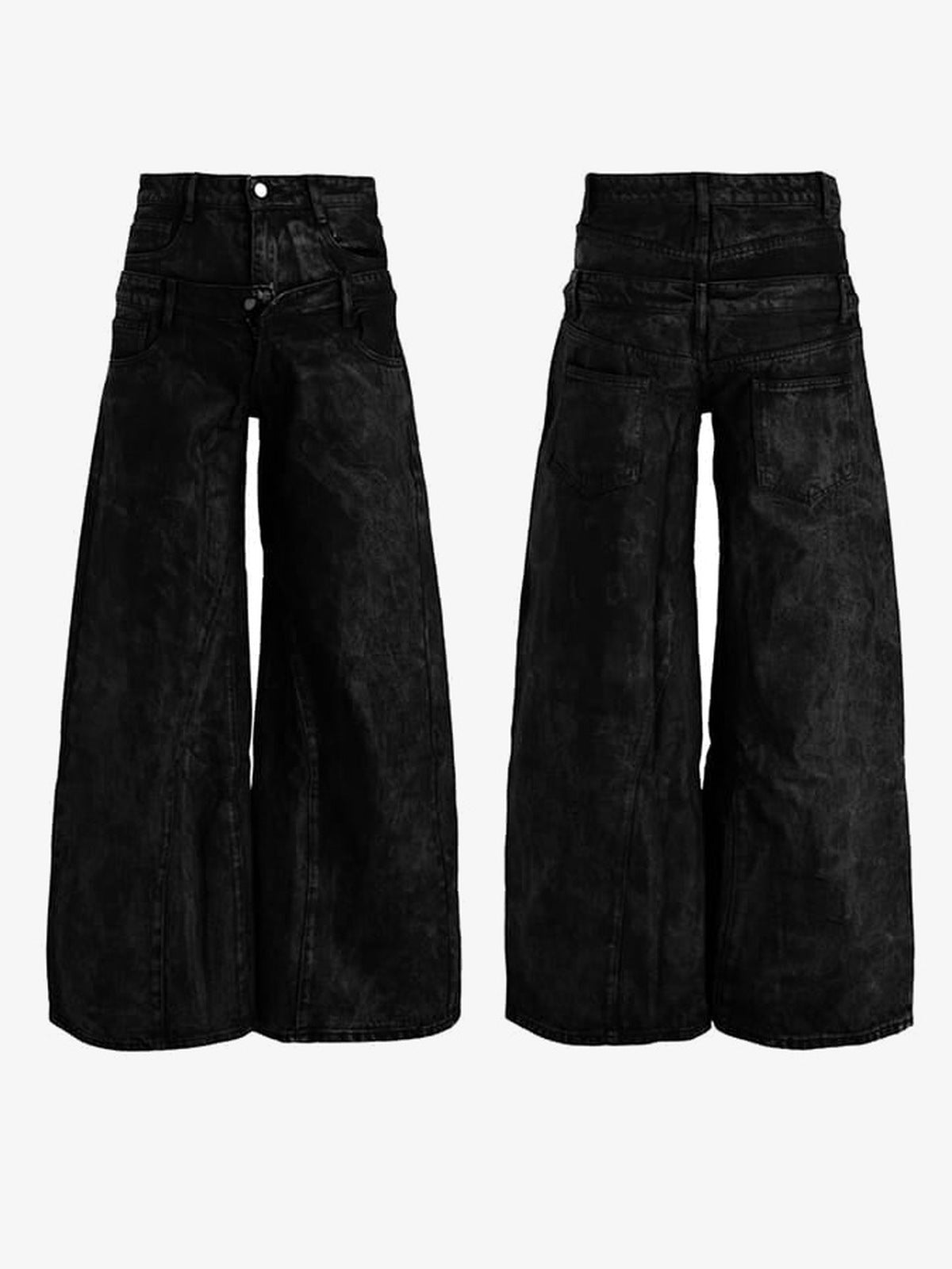 Acid Wash Wide Leg Jeans – Schwarz, Vorder- und Rückseite | XoKool