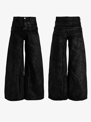 Acid Wash Wide Leg Jeans – Schwarz, Vorder- und Rückseite | XoKool