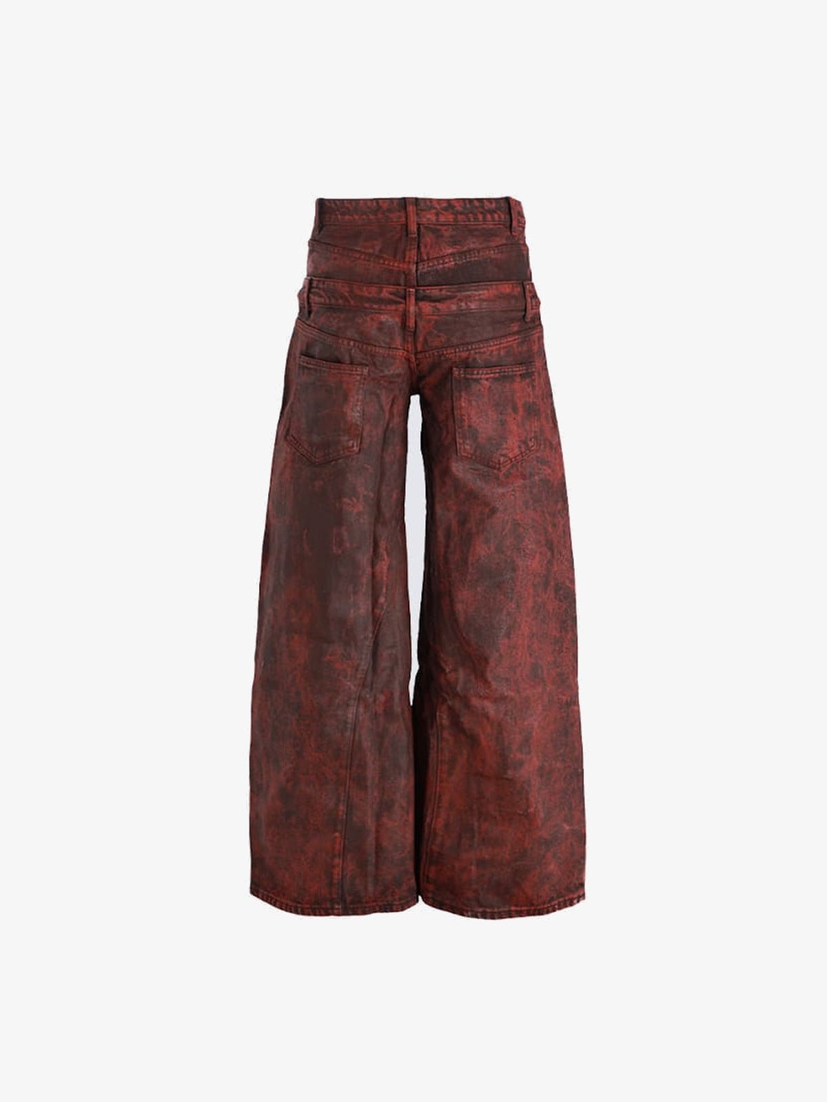 Acid Wash Wide Leg Jeans mit doppeltem Bund – Burgunderrot, Rückseite flach | XoKool