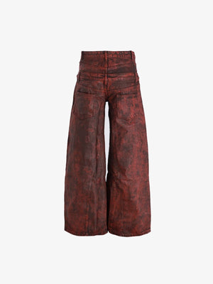 Acid Wash Wide Leg Jeans mit doppeltem Bund – Burgunderrot, Rückseite flach | XoKool