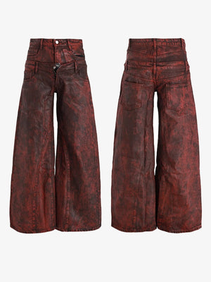 Acid Wash Wide Leg Jeans – Burgunderrot, Vorder- und Rückseite | XoKool