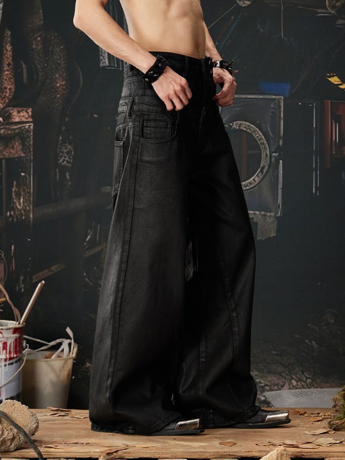 Acid Wash Wide Leg Jeans – Detailansicht | XoKool