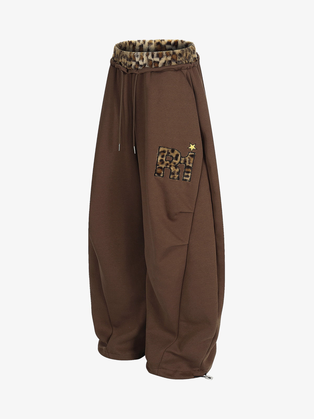 Retro Double-Waist Leopard Patch Barrel Pants - image 7