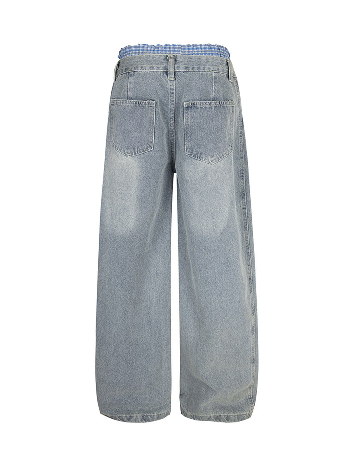 Plaid Double Waist Baggy Jeans