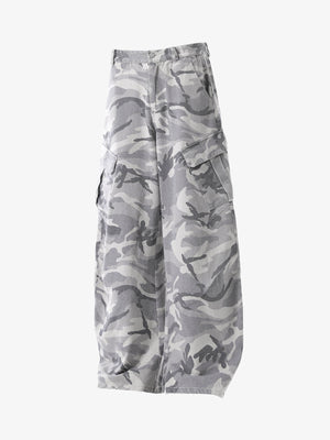Woven Snow Camouflage Machete Wide-Leg Cargo Barrel Pants - thumbnail 3