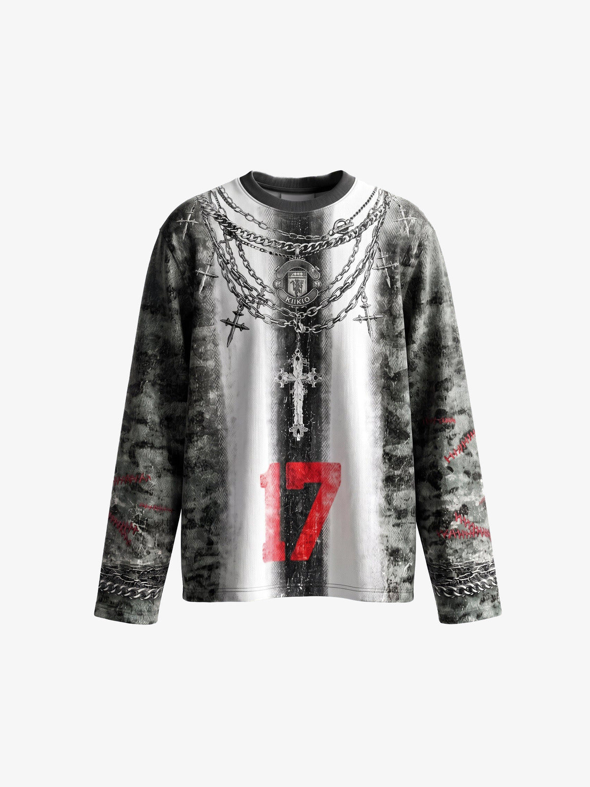 Camiseta de manga larga con estampado integral y gráfico de cadena – frente, en plano | XoKool