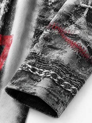 Camiseta de manga larga con estampado integral y gráfico de cadena – detalle del puño de la manga | XoKool