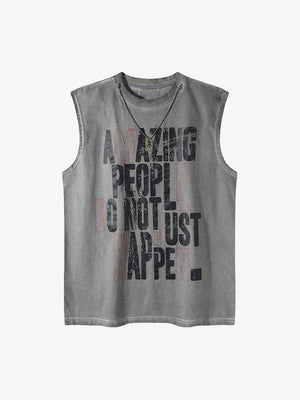 Ärmelloses Graphic T-Shirt mit Slogan und Dog Tag – Grau, Vorderansicht | XoKool