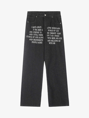 Slogan-Print Jeans – Schwarz, Vorderansicht flach | XoKool