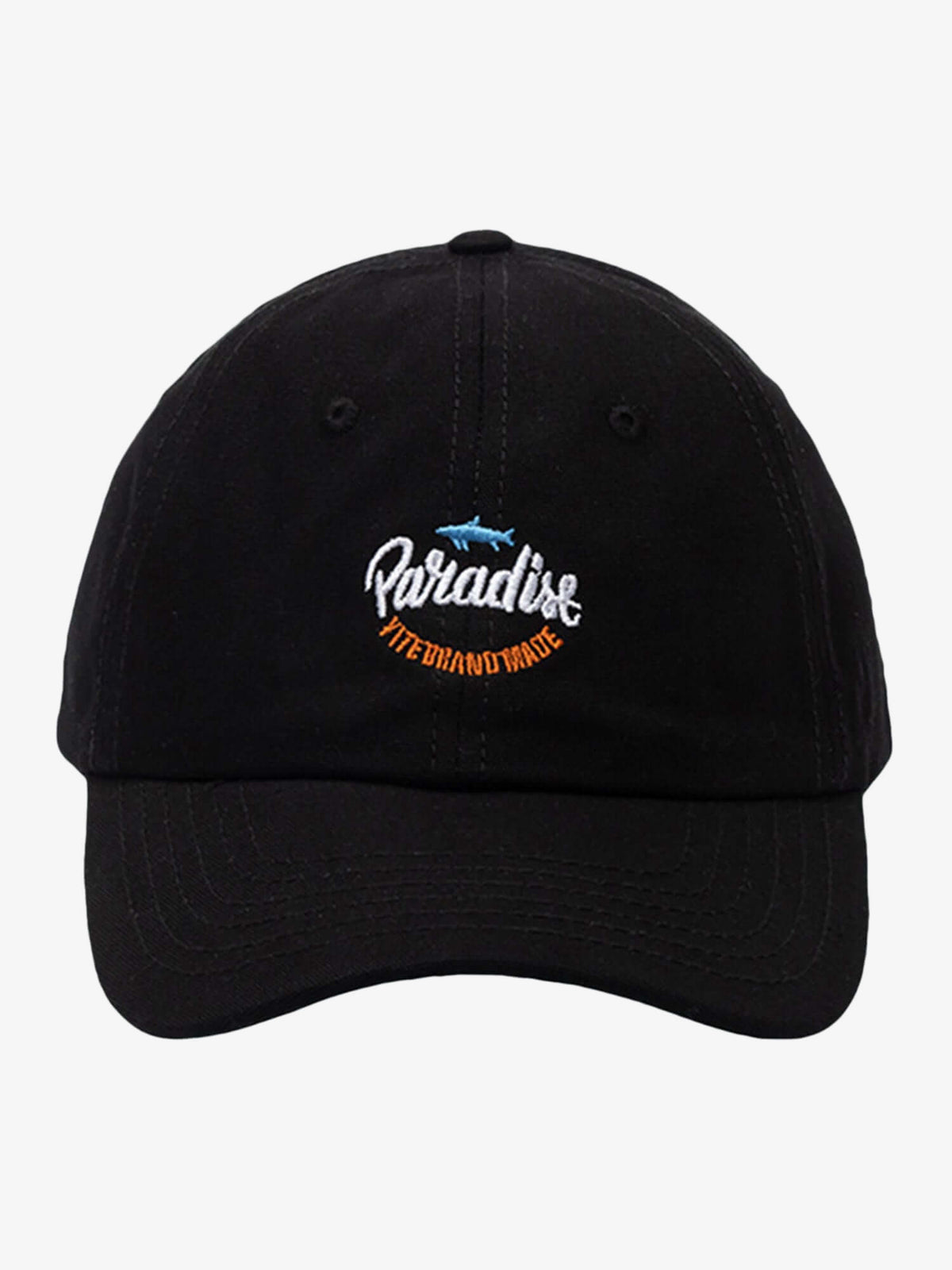 Paradise Dad Cap mit Fisch-Stickerei – Schwarz, Vorderansicht | XoKool
