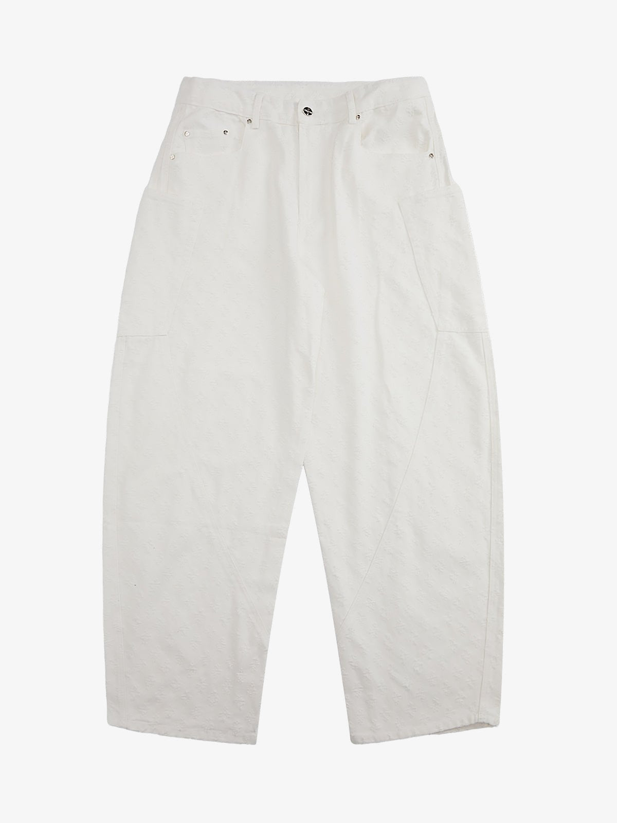 White Textured Barrel Jeans – White, front flat | XoKool