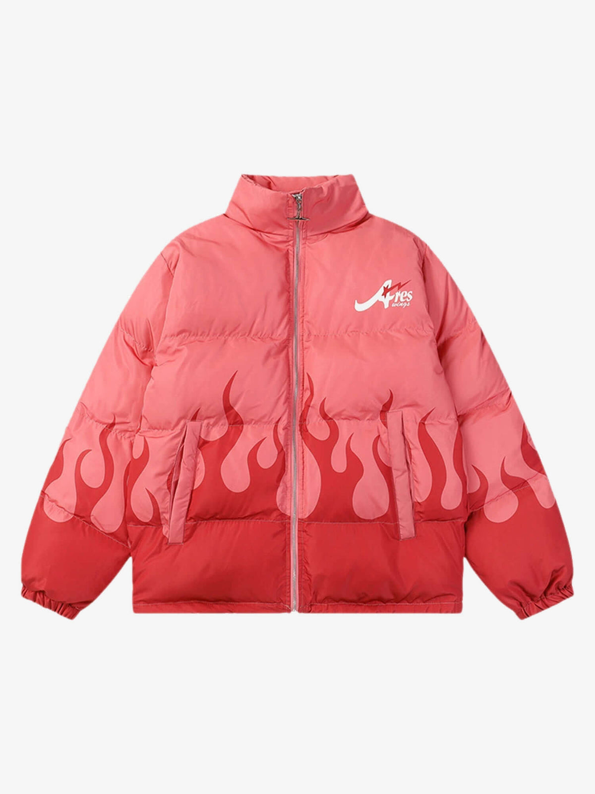 Flame Print Puffer Jacket – Red, front | XoKool