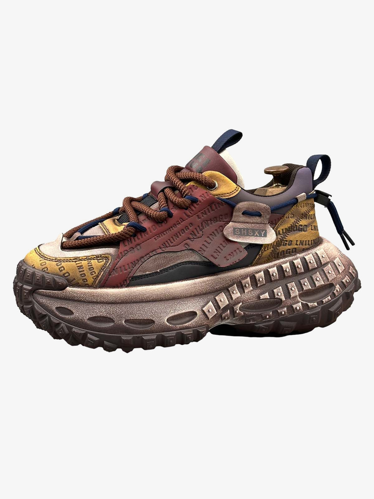 Distressed Burgundy Multicolor Chunky Sneakers – Pair, side | XoKool