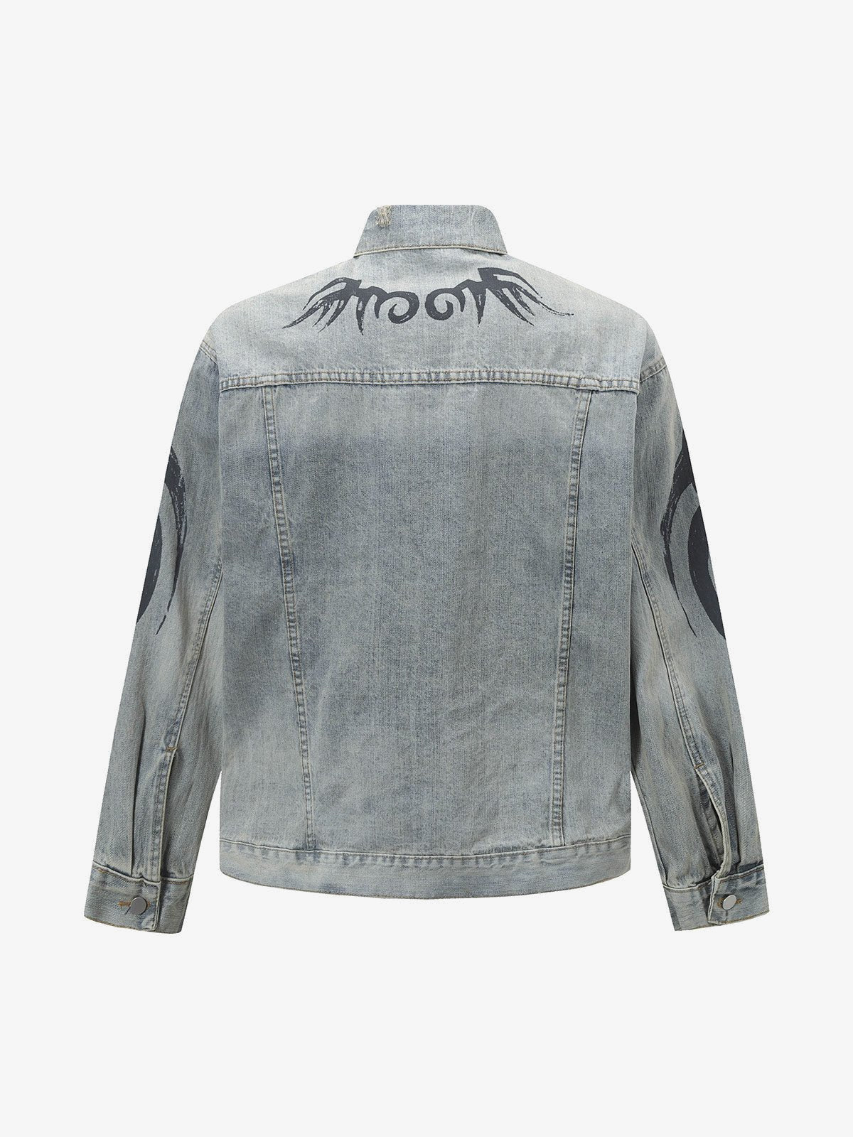 Light Wash Jeansjacke mit Tribal-Print – Rückseite flach | XoKool