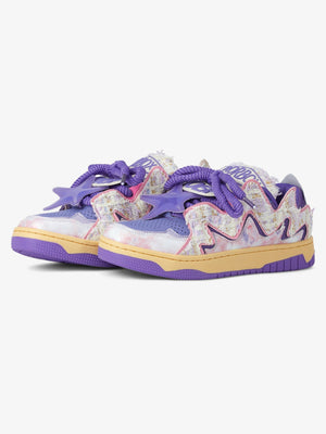 Zapatillas skate de tweed morado con parche de estrella – Par, de lado | XoKool