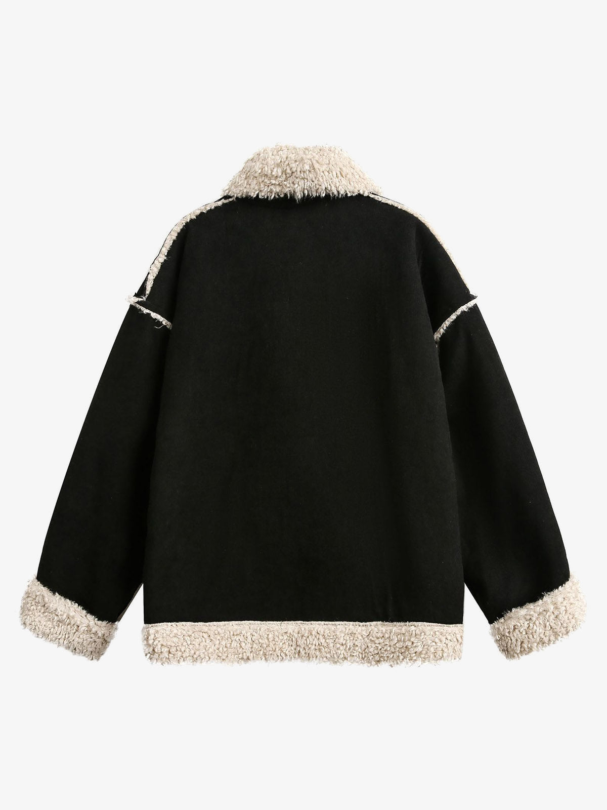 Schwarze Cordjacke mit Teddyfell-Kragen – Schwarz, Rückansicht | XoKool