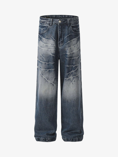 Jeans rectos sueltos con efecto lavado arrugado