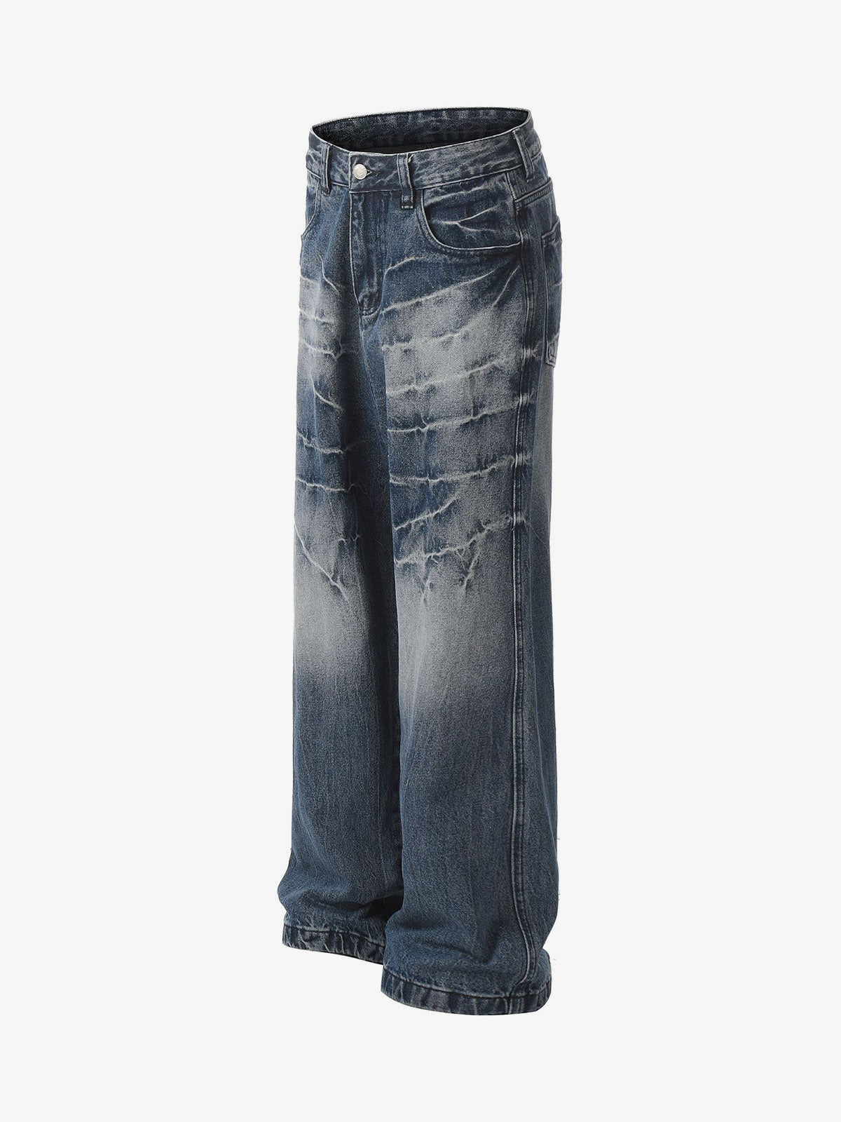 Loose Straight Leg Jeans with Crinkle Wash – Blue, side flat | XoKool